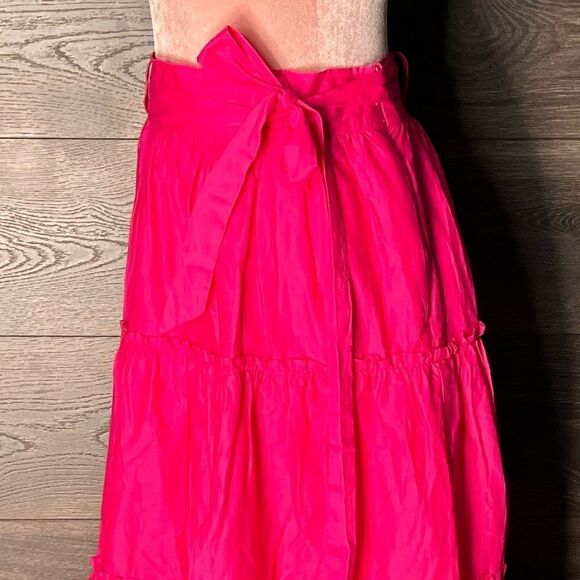 Jason Wu Designer Tiered Belted Side Zip Midi Skirt in Hot Pink. Size Small. New - Picture 9 of 15